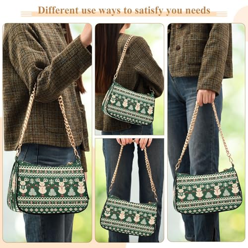 Shoulder Bags for Women Vintage Christmas Background Tote HandBag Shoulder Bags purse with Chain Zipper Closure3