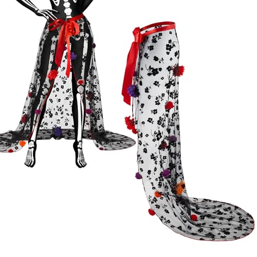 Funnysoft Women Halloween Day of Dead Costume Halloween Mexican Flower Skirt Gothic Dress for Halloween Costume Dress Party(M)