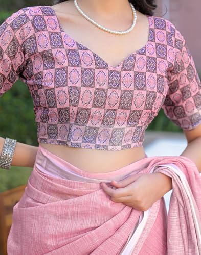 Image of SIRIL Women's Printed Cotton Saree with Unstitched Blouse Piece