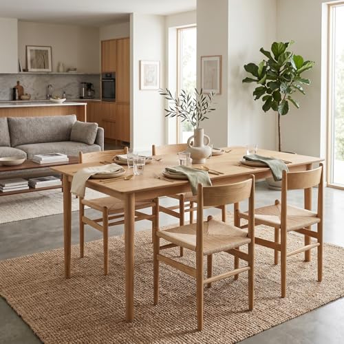 Image of Armless Dining Chairs Set of 2, Ash Wood with Handwoven Seat | 300 BLS Support, Curved Backrest, Felt Pads, Fully Assembled, Mid-Century Modern Wood Chair for Kitchen, Dining, Living Room