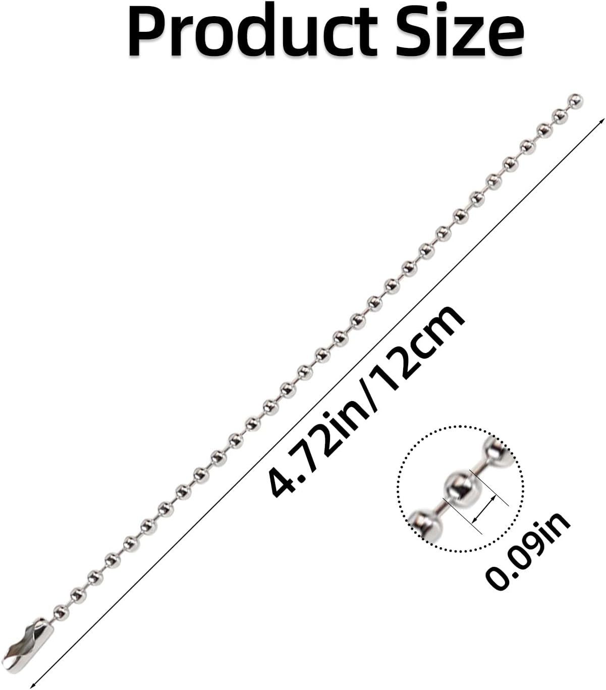 100 Pcs Ball Bead Chain Ball Chain Keychain Dog Tag Metal Bead Chain Beaded Chain Connector Clasp 4.72 Inch Long 2.4mm Beads Chains for Jewelry Making Key Rings Crafts DIY Hanging Decoration (Silver)