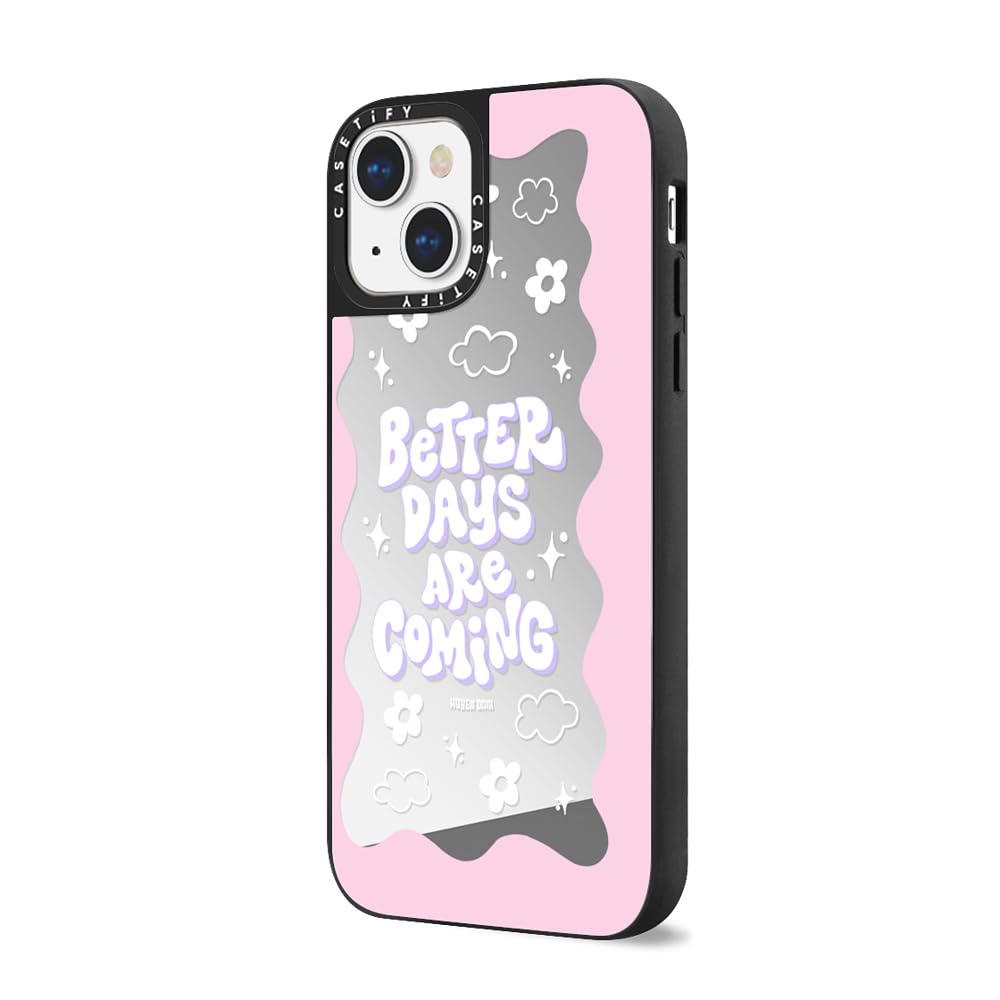 CASETiFY Funda Mirror para iPhone 13 [reflectante/protección contra caídas de 1.5 metros/compatible con Magsafe] - Better Days are Coming - Plata sobre negro