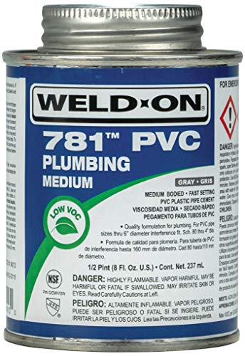 Weld-On 14013 781 PVC Medium-Bodied High-Strength Plumbing Solvent Cement - Fast-Setting and Low-VOC, Gray, 1/2 Pint (8 fl oz)