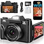 4K Digital Camera with WIFI, 75MP UHD Compact Cameras, 3 Inch 180° Flip Screen 16X Digital Zoom Autofocus Rechargeable Vlogging Camera with 32GB Card & 2 1500mAh Batteries for Beginners Teenagers