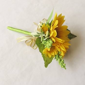 【ひまわり様専】アーティフィシャルフラワー　ウェディングブーケ　ブートニア付き ひまわりクラッチブーケ ブートニアセット ウェディングブーケ