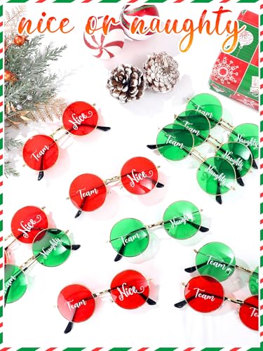 Flutesan Christmas Party Sunglasses Supplies Team Naughty or Nice Red and Green Christmas Decoration4