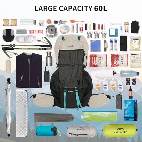 Image of Naturehike 60L Rock 2.0 Upgraded Internal Frame Hiking Backpack for Outdoor Camping Travel Backpacking, Ultralight with Rain Cover Backpack for Adults(White /M /60L)
