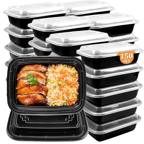 Easyhomie 150Pcs Meal Prep Container with Lids, Food-Grade Plastic & Microwave-Safe & Dishwasher-Safe & Refrigerator-Safe & Easy to Carry (700ml/24oz)