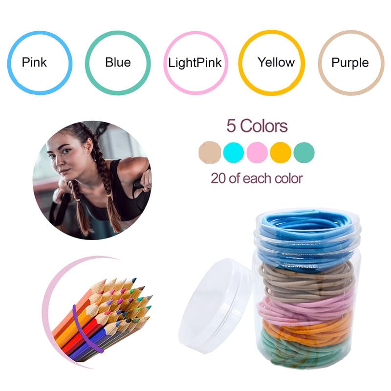 Miniatura 2 de 100 ligas elásticas para el cabello, 100 soportes para cola de caballo de 0.079 pulgadas de grosor para cabello normal medio a grueso, para niñas,