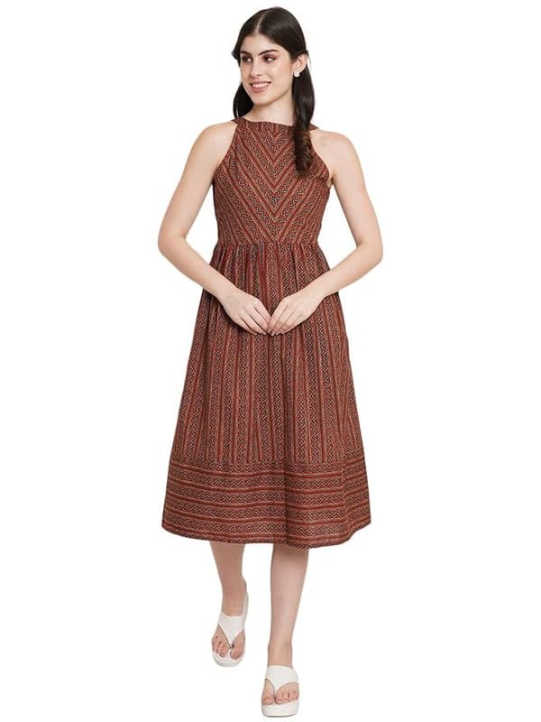fabric fitoor Women's Cotton Geometric Print Halter Dress-picture-30