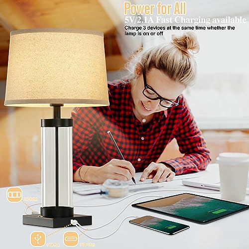 Table Lamps For Bedrooms Set Of 2 With Usb C Usb A Port, 3-Way Dimmable Glass Bedside Lamps With Ac Outlet, Modern Nightstand Lamp With Beige Fabric Lampshade For Living Room Bedroom, Bulbs Included #TOP2