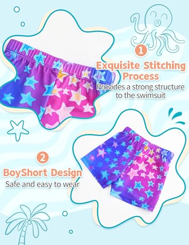 Image of TENVDA Girls Rash Guard Swimsuit Long Sleeve Bathing Suits with Shorts for 3-12 Years Old Kids