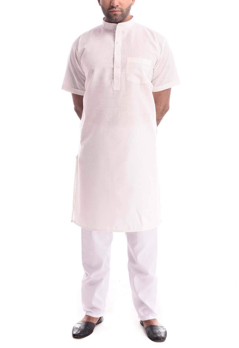 royal kurta Mens Linen Short Sleeve Kurta Pyjama Set-picture-31
