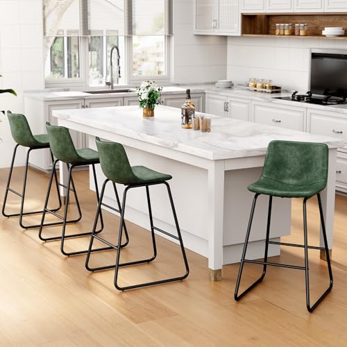Image of REONEY Bar Stools Set of 2, 26 inch Urban Faux Leather Counter Stools, Green