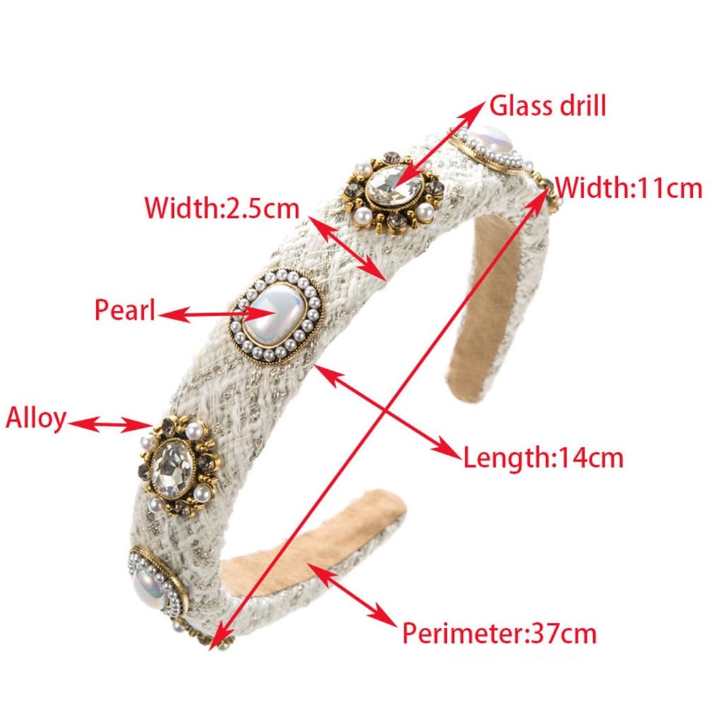 FMURY Wytrzymałe cyrkonie wychodzące na zewnątrz prasowane opaski do włosów dla kobiet Edge Pearl Hair Jewelry (czarne)