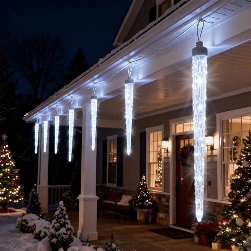 HOMECHOOSE Funkelnde LED Eiszapfen Lichter für Außen & Innen - 6.1 m wasserdichte (IP44) Lichterkette schafft magische Winteratmosphäre sichere Niederspannung 12V einfach anzuschließen