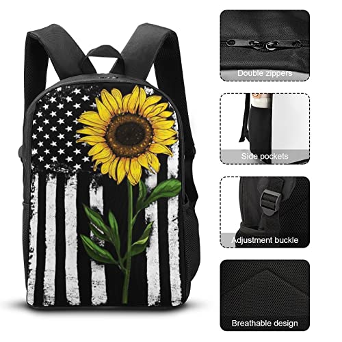 Urteom Comfortable School Bookbag Backpack Sunflower With Distressed American Flag Adjustable Shoulder Straps Laptop Daypack For School Office Library Shopping Climbing Yoga Beach #TOP3