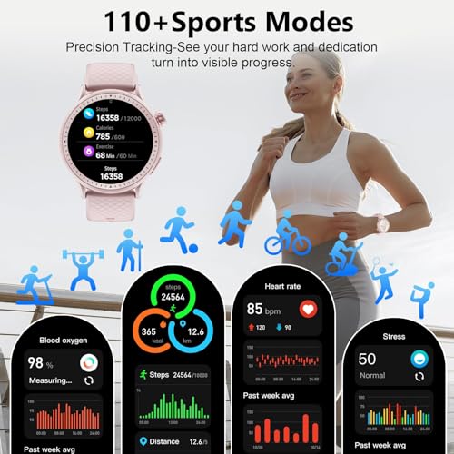 Image of Smart Watch for Men Women Answer /Make Call, 1.46'' AMOLED Ultra-Clear Screen Fitness Tracker with Heart Rate /Sleep /SpO2 Monitor, 3ATM Waterproof Smartwatch for iPhone /Samsung /Android, 110+ Sport, Pink