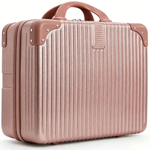 Acshio Hard Shell Cosmetic Travel Case, 17 Inch Mini Travel Hand Luggage with Elastic Band, Portable ABS Carrying Makeup Case Suitcase Train Cosmetic Bag for Travel, Camping, Business Trip
