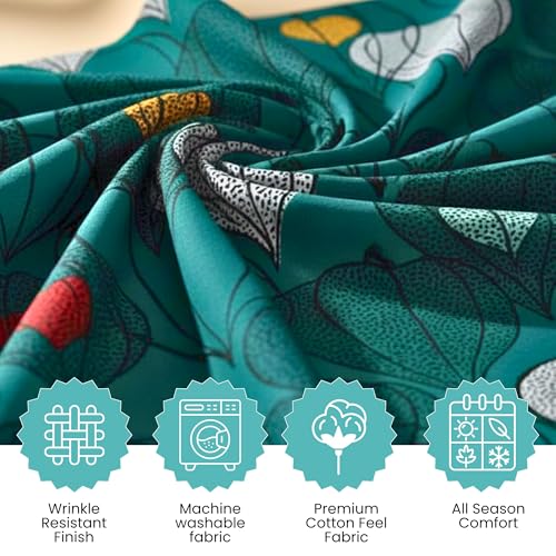 Image of BBSPED Innovation King Size Double Bed Bedsheet Set Leaf Print, Glace Cotton, 2 Pillow Covers, 90x100 (Green, Leaf Print)