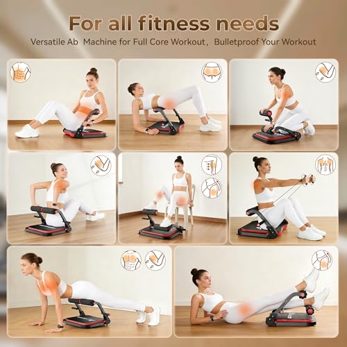 Image of Ab Machine,Sit Up Exercise Equipment& Core Machine,Adjustable Ab Trainer with 3 Resistance Levels and Removable Auxiliary Handle,perfect for home workouts and those looking to lose weight