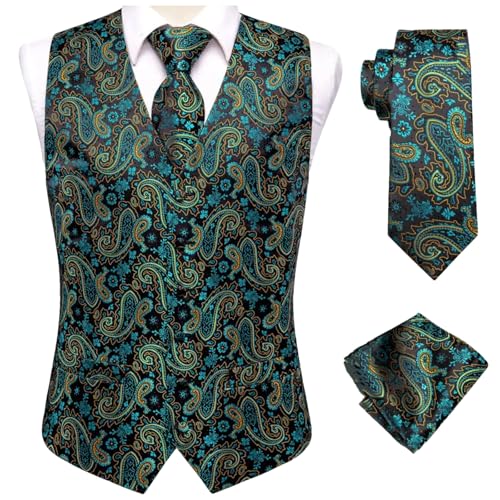 Men’s Wedding Silk Waistcoat Set – Formal Suit Vest with Tie, Pocket Square & Cufflinks for Business