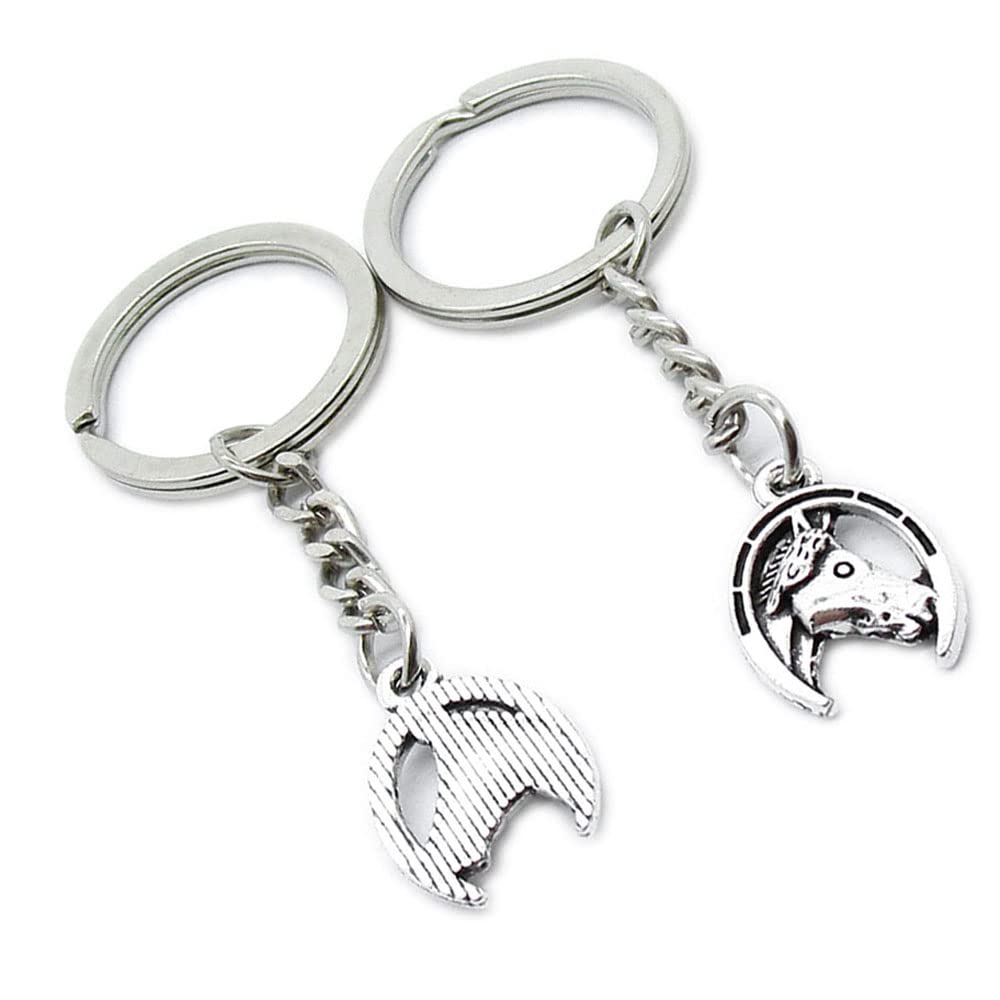 100 Pieces Keychain Keyring Door Car Key Chain Ring Tag Charms Supplies LP7T3O Horseshoe Horse Hoof Head