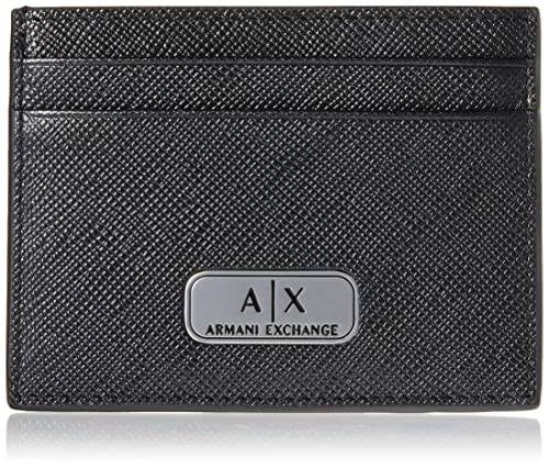 Armani Exchange Plate Logo Saffiano Leather Card Holder, Black
