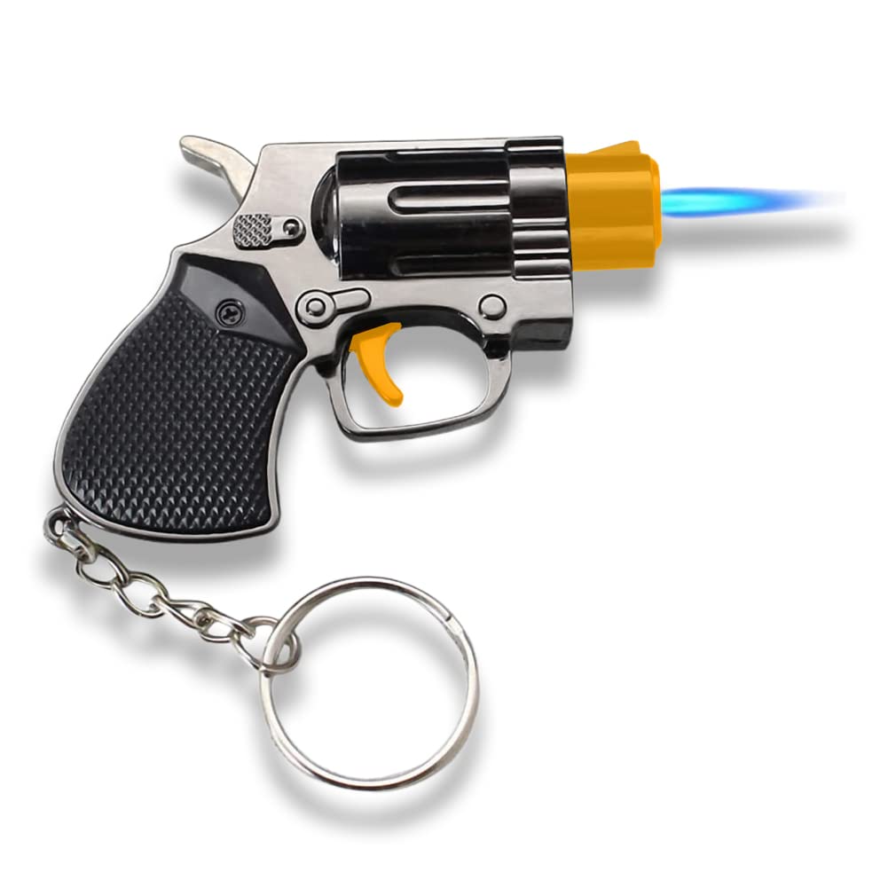 Torch Lighter,Cool Lighers,Metal Keychain Jet Flame Adjustable Lighter,Cool Blue Flame Party Candle Kitchen BBQ Fire Camping Gifts for Men (No Gas) (Black)