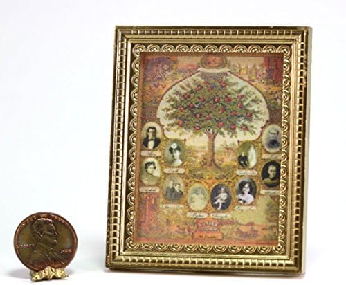 Dollhouse Miniature 1:12 Scale Artwork Victorian Family Tree In A Gold Frame