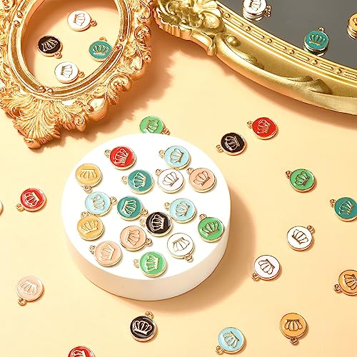 Stiesy 45Pcs 9 Colors Enamel Crown Pattern Round Charms Pendants Colorful Crown Charms Flat Round Crown Dangle Charms for Jewellry Making DIY Crafts - Image 3