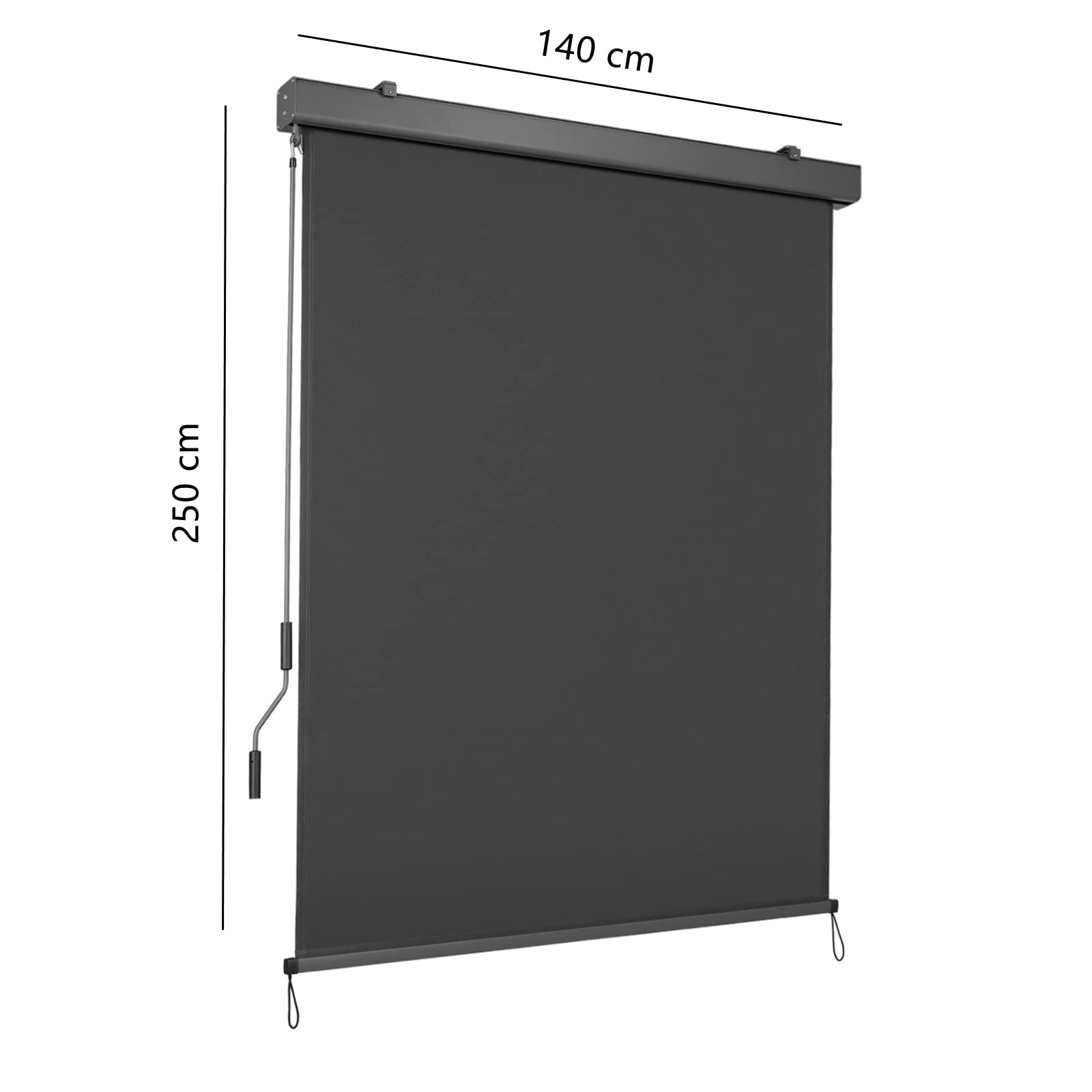 Toldo Vertical Enrollable Impermeable con Manivela, Pantalla de Privacidad Persiana Extensible para Interior y Exterior, Protección Solar, Resistente a los Rayos UV, contra el Viento,250x140cm Gris