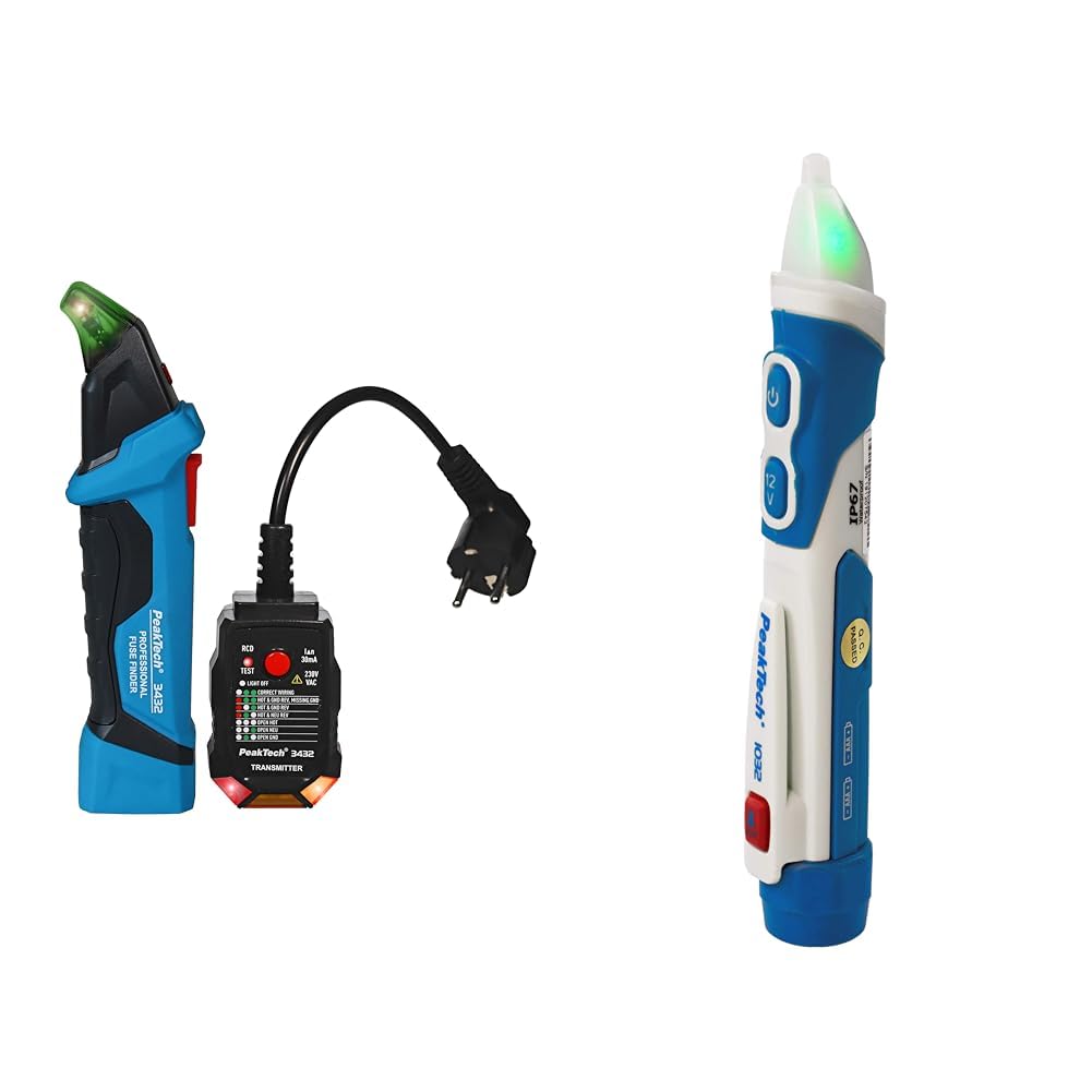 PeakTech 3432 Détecteur de fusibles/circuit électrique avec testeur de prise 230 V & 1032 Testeur de tension AC sans contact avec lampe de signal LED et vibration, plage