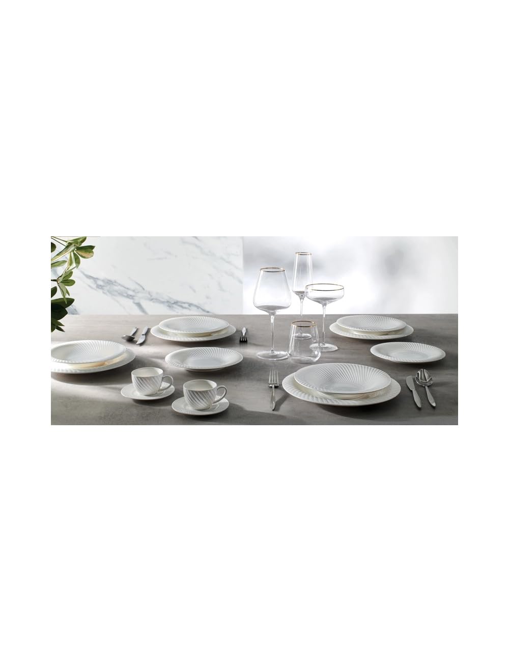 BRANDANI Set 2 tazzine Caffè con Piattino Optical 51089 Bone China Porcella Bianca