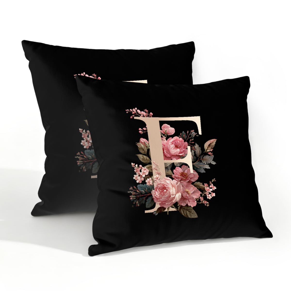 Outdoor Pillow Covers Waterproof Pillowcases 20x20in Set of 2 Pink Floral Alphabet F Decorative Throw Cushion Case for Couch Sofa Garden Patio Furniture