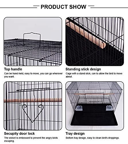 VAYINATO 2 Feet Black Powder Coated Birds Cage with 2 Wooden Perches, 2 Feeding Cup & 2 Bird Rings Suitable for All Small Birds and Love Birds 4