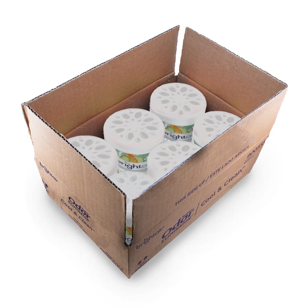 Bright Air Supereliminador de olores de 14 onzas, para espacios medianos, agua de pepino y aroma fresco de melón, caja de 6, eliminador de olores y ambientador, aceites esenciales naturales, dura
