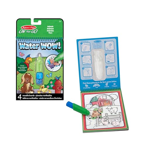 Melissa & Doug Water Wow! Libro Magico da Colorare con Pennello ad Acqua – Tema Animali, Gioco Educativo da Viaggio per Bambini, 3+ Anni - Certificati FSC