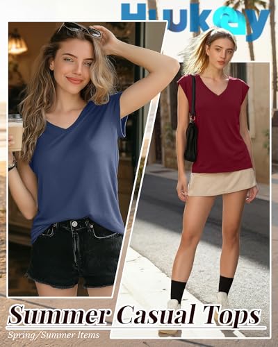 Image of Huukeay 3 Pack Women's V Neck Cap Sleeve T Shirts