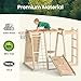 OLAKIDS Indoor Jungle Gym, 9 in 1 Wooden Montessori Baby Climbing Toys with Adjustable 2 Swings Ramp, Monkey Bar Basketball Hoop Ladder Climb Net (Natural)