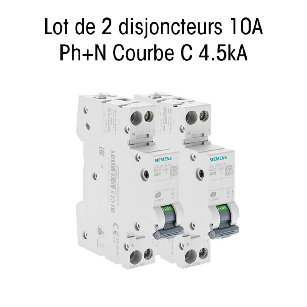 Leitungsschutzschalter, Phase + Neutral, 10 A, 2 Stück