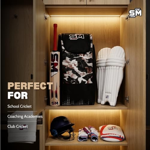 Image of SM Warrior Complete Cricket Kit for Men | Cricket Set | 8-Piece: Kashmir Willow Bat + Moulded Helmet + Calf Skin Gloves + Pads + Kit Bag + Thigh + Arm + Abdominal Guard | Mid-Range Club | Size SH