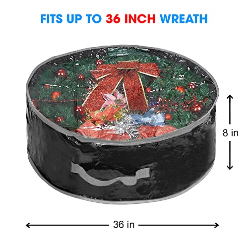 ProPik-Wreath-Storage-Bag-36-Garland-Holiday-Container-with-Clear-Window-Polyester-Tear-Resistant-for-Holiday-Featuring-Heavy-Duty-Handles-and-Transparent-Card-Slot-36-X-36-X-8-Black