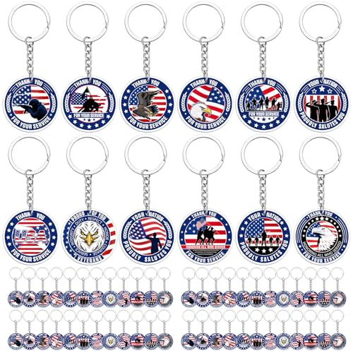 Image of Sureio 120 Pcs Thank You for Your Service Veterans Gifts Bulk, Patriotic USA Military Retirement Appreciation Keychain Favors (Classic)