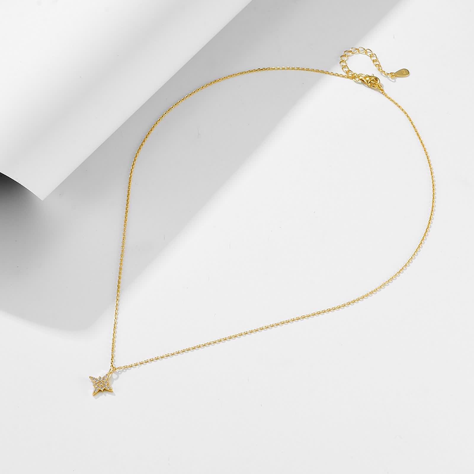 Wisiorek Gwiazda Kobieta, Długie Naszyjniki Bisuteria Biały Diament Stworzony Laboratoryjnie Łańcuch Żółte Złoto 9K/14K/18K 40+5cm