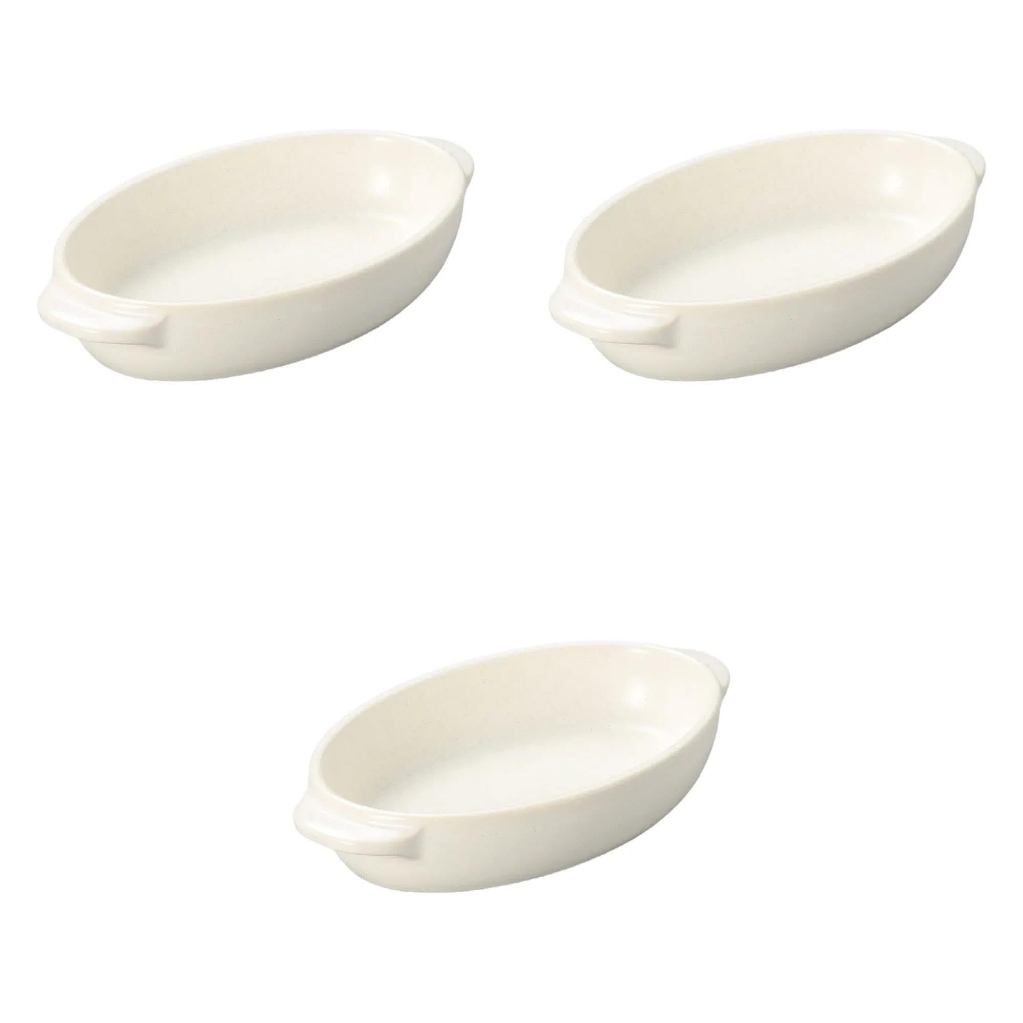 Set of 3, Large White Oval Au Gratin [9.3 x 5.2 x 1.6 inches (23.5 x 13.2 x 4.1 cm) | Setomonohonpo Ceramic Ceramic Heat Resistant