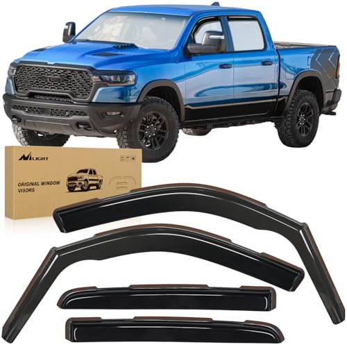 Image of Nilight in-Channel Rain Guards for Dodge Ram 1500 Crew Cab 2019-2026, 4PCS | Fits Ram 1500 Crew Cab 2019-2026, Smoke Acrylic Window Rain Guards for Rain and Less Wind Noise