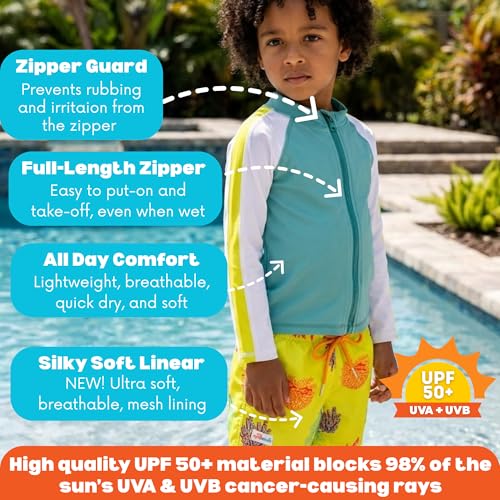 Image of SwimZip Boys' Long Sleeve Rash Guard & Swim Shorts Set - UPF 50+ Sun Protection Coral