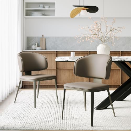 Image of Dining Chairs Set of 6, Faux Leather Dining Chairs, Milk Coffee