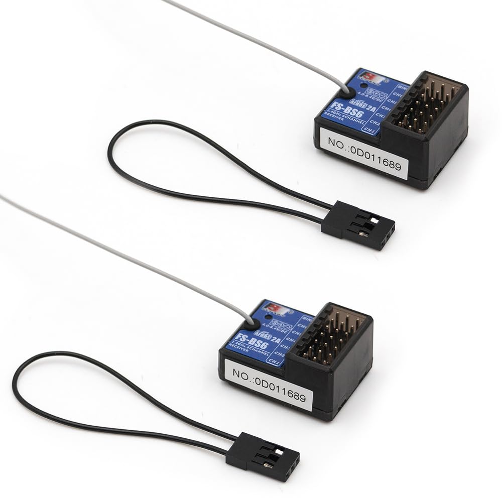 Flysky FS-BS6 6 Channels RC Receiver with Gyro Stabilization System for Flysky FS-GT5 Remote Controller Radio AFHDS2A System Transmitter RC Car (2pcs fs-bs6 Receiver)